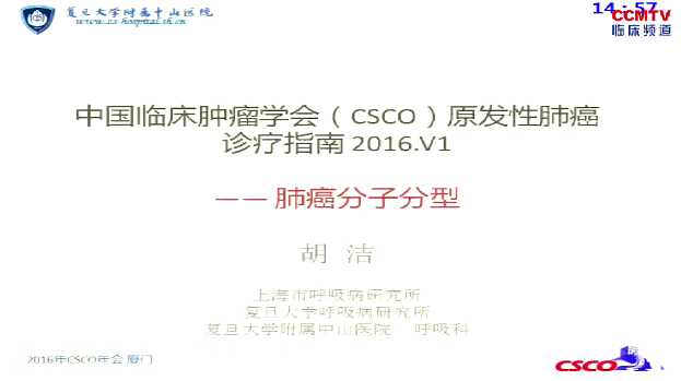 胡洁：CSCO原发性肺癌诊疗指南 - 肺癌分子分型
